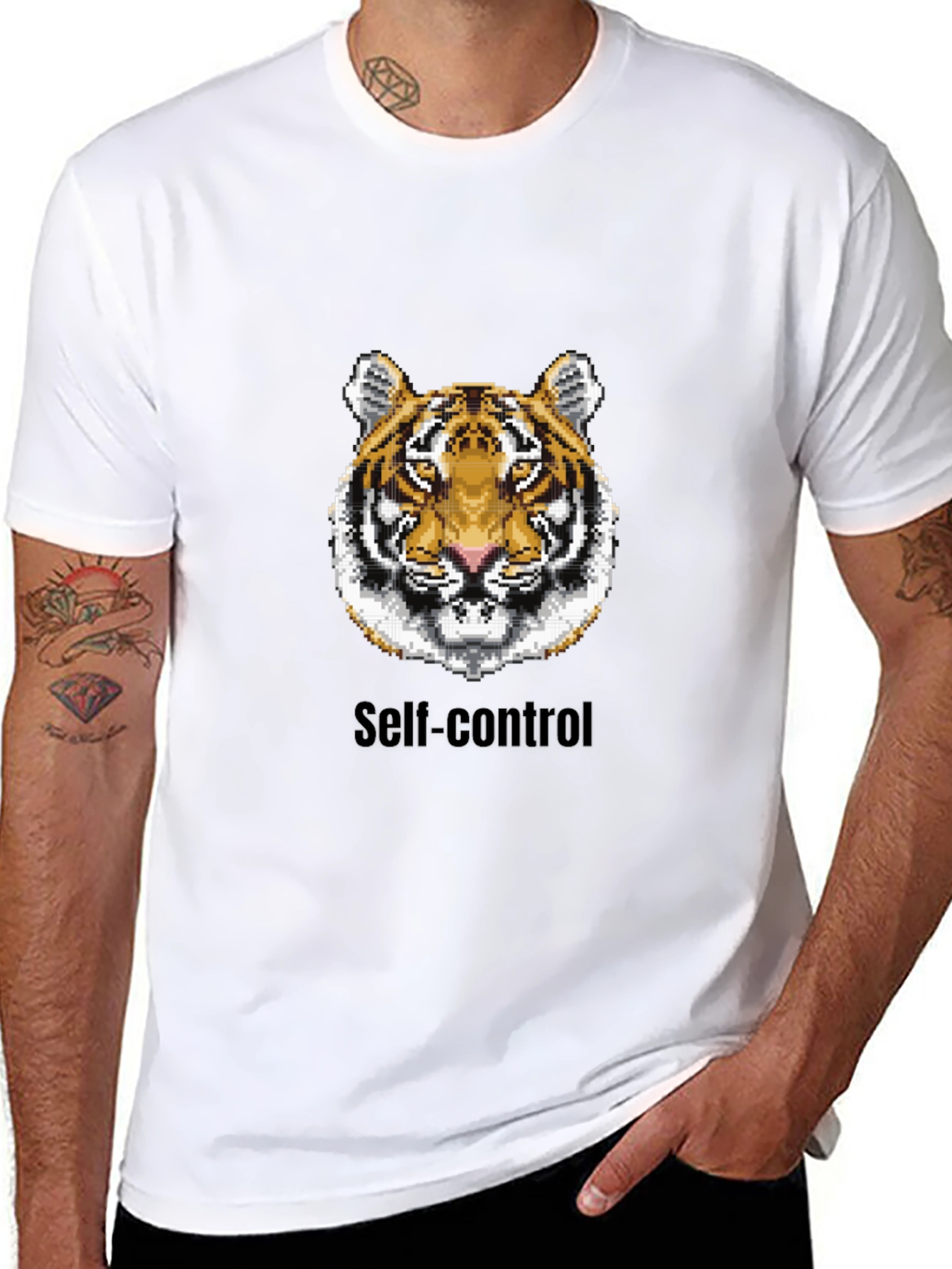 Pixelated Tiger T-Shirt: Self-Control Design