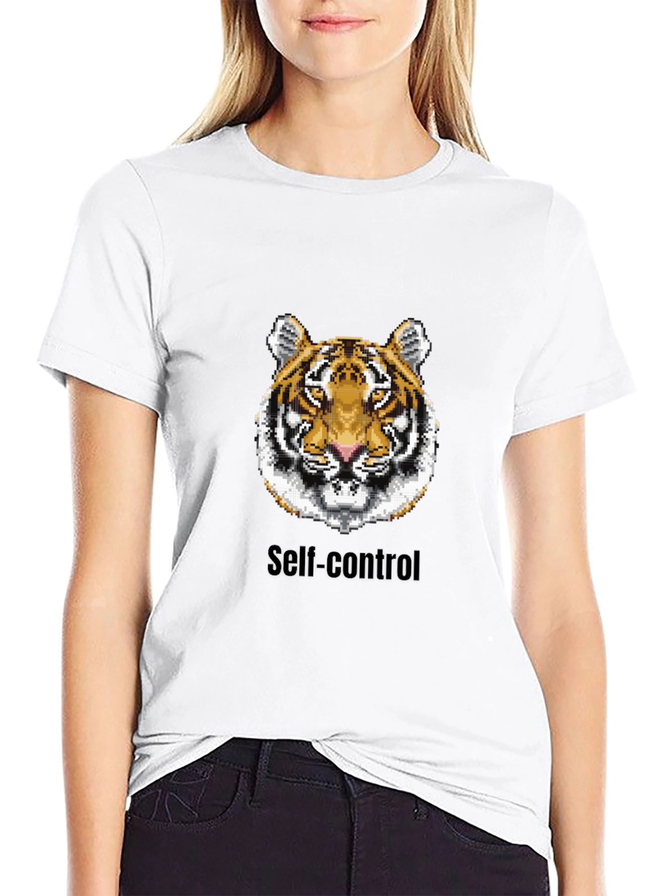 Pixelated Tiger T-Shirt: Self-Control Design
