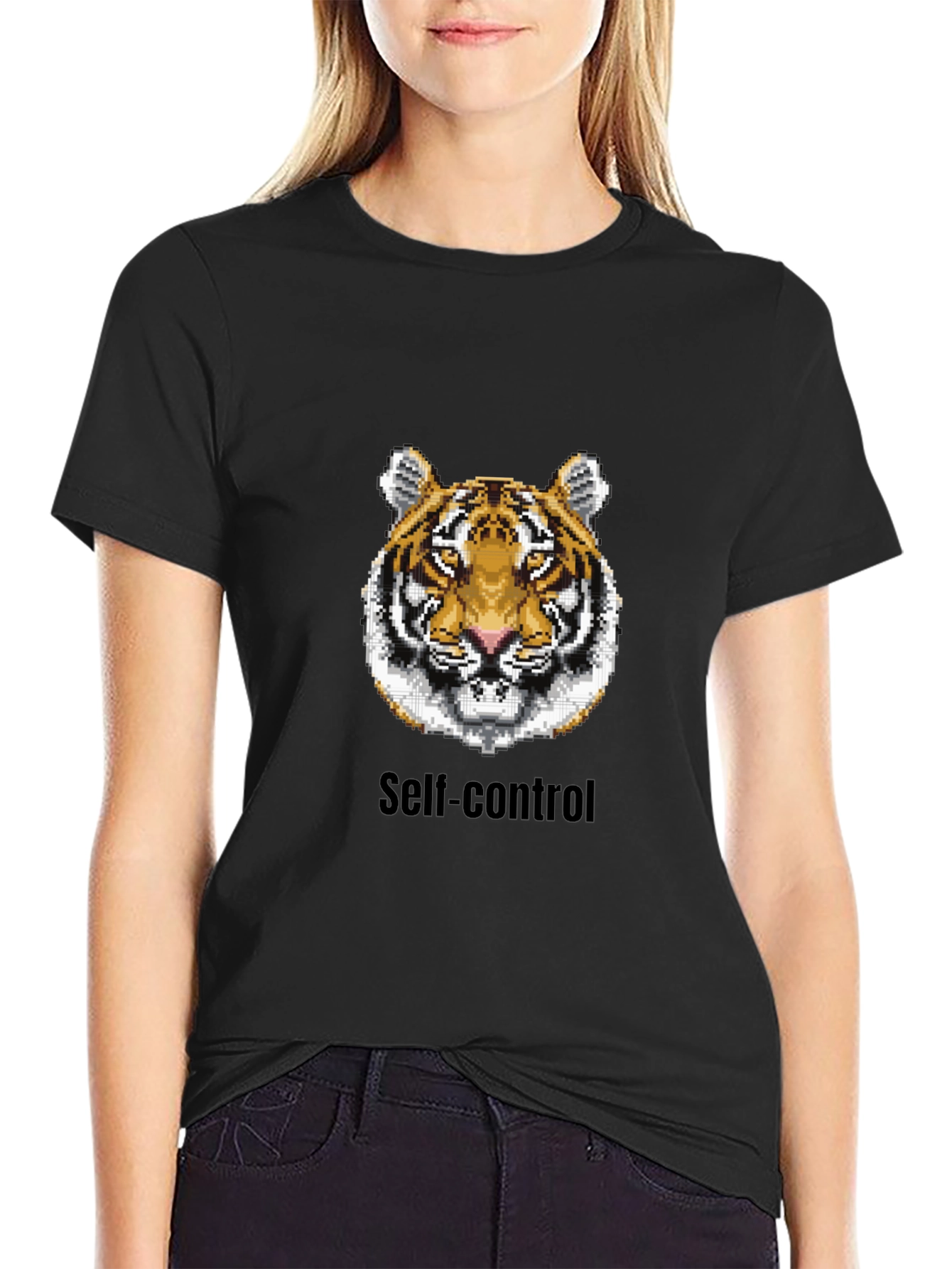 Pixelated Tiger T-Shirt: Self-Control Design