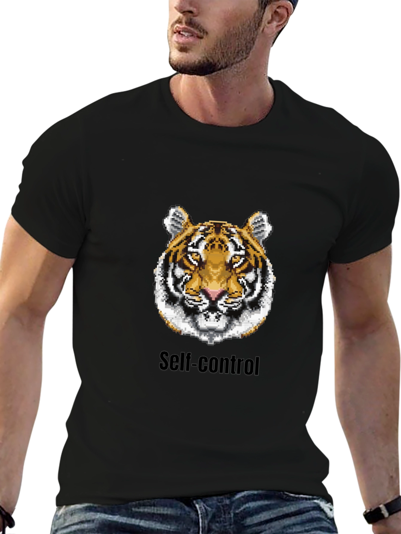 Pixelated Tiger T-Shirt: Self-Control Design