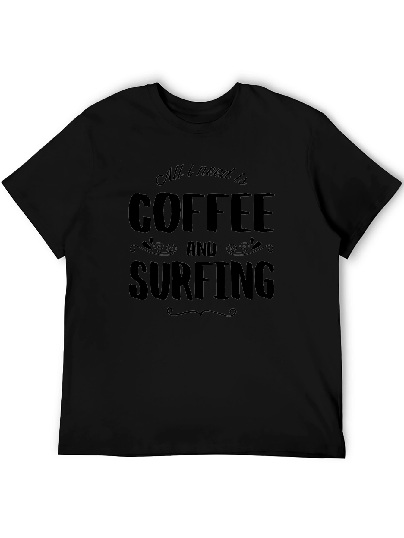 Coffee and Surfing Black Graphic Tee