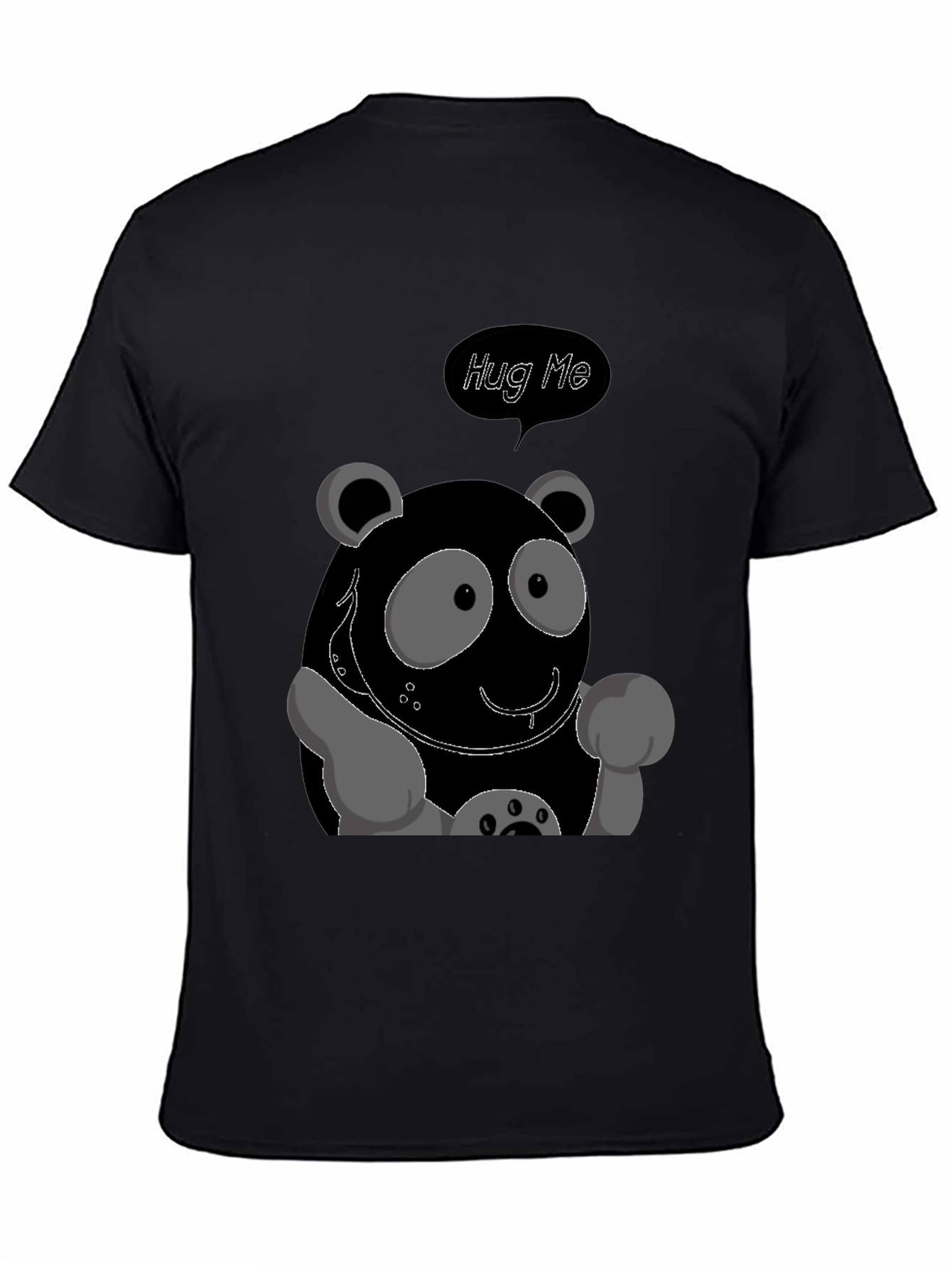 Cute Cartoon Panda Hug Me Graphic Tee - Black