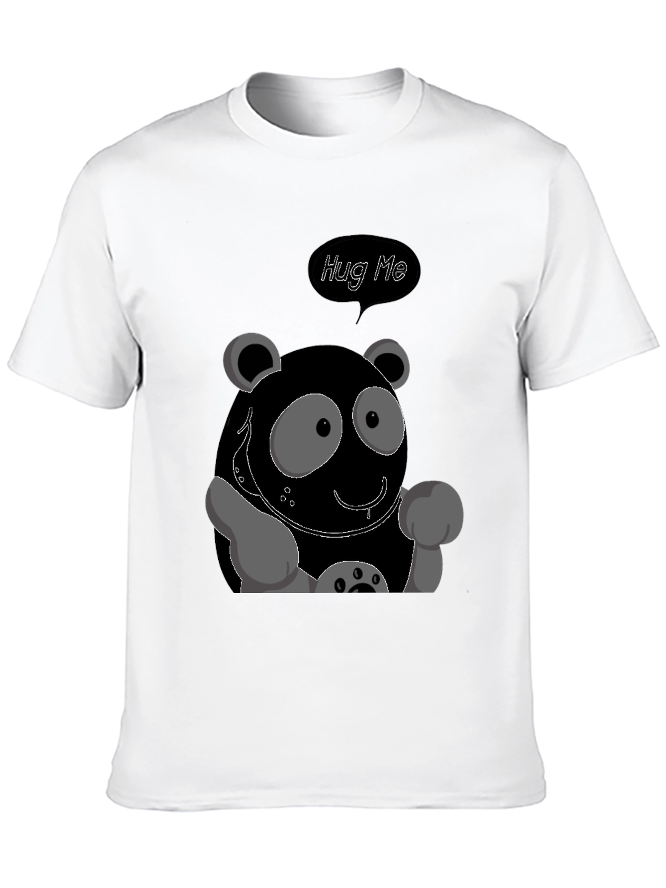 Cute Cartoon Panda Hug Me Graphic Tee - Black