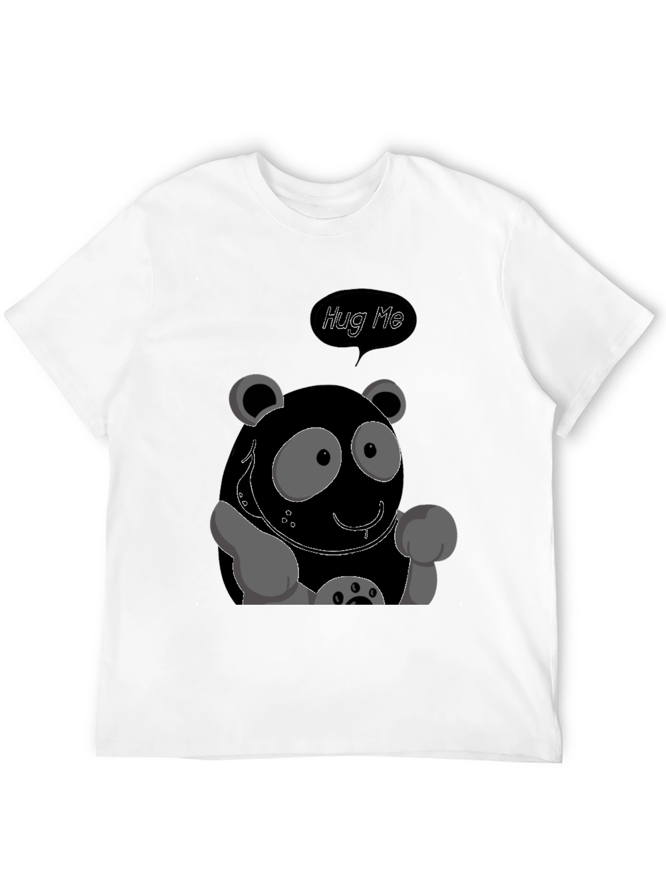 Cute Cartoon Panda Hug Me Graphic Tee - Black