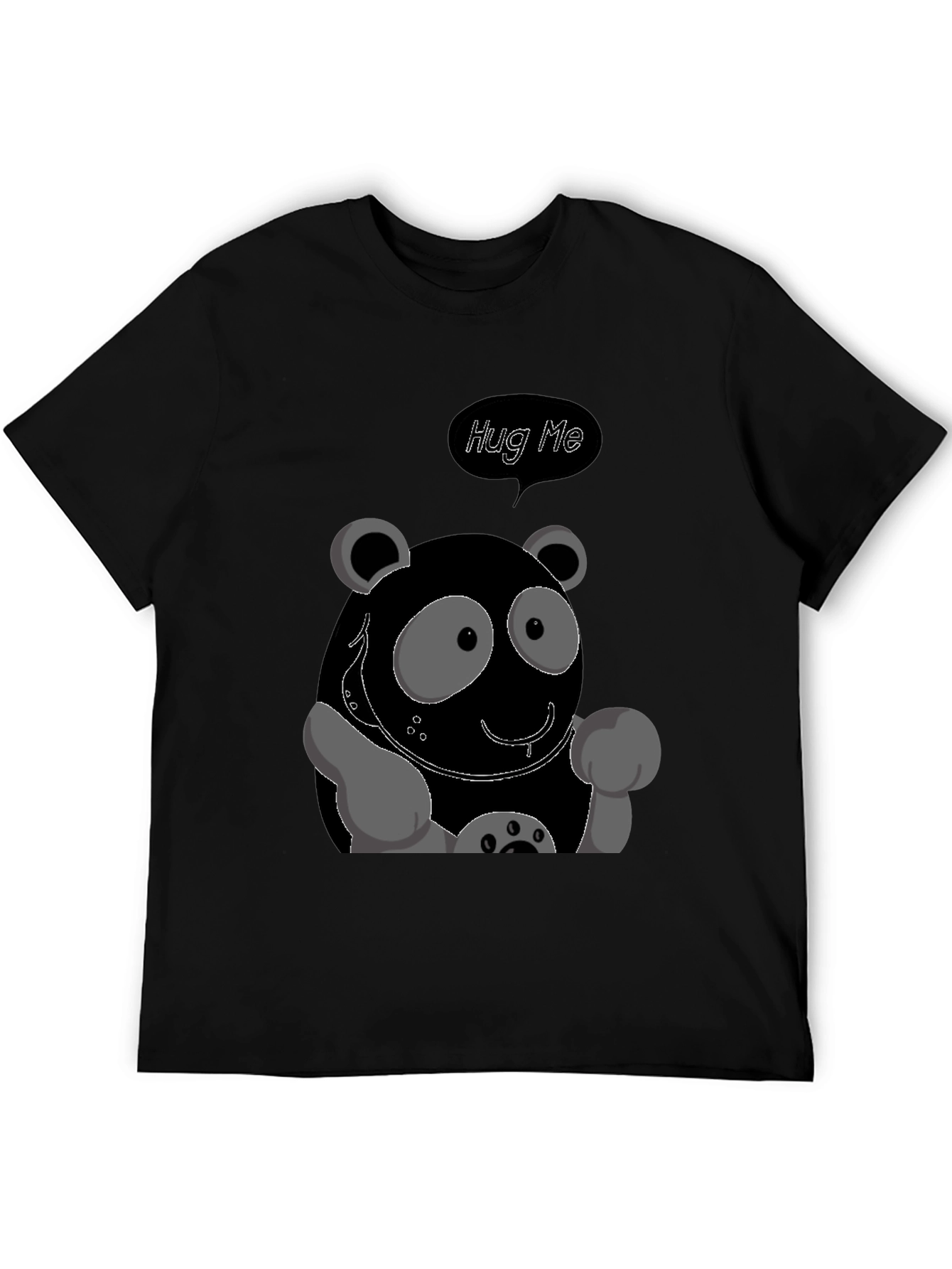 Cute Cartoon Panda Hug Me Graphic Tee - Black