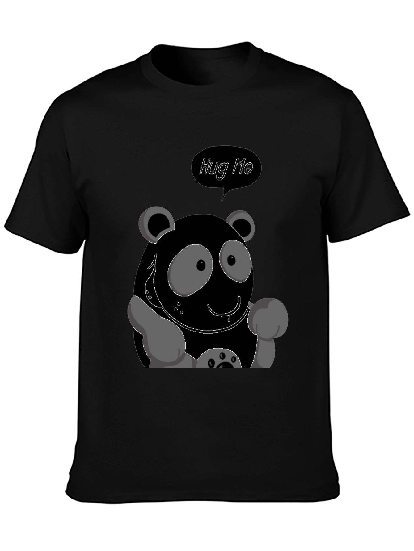 Cute Cartoon Panda Hug Me Graphic Tee - Black