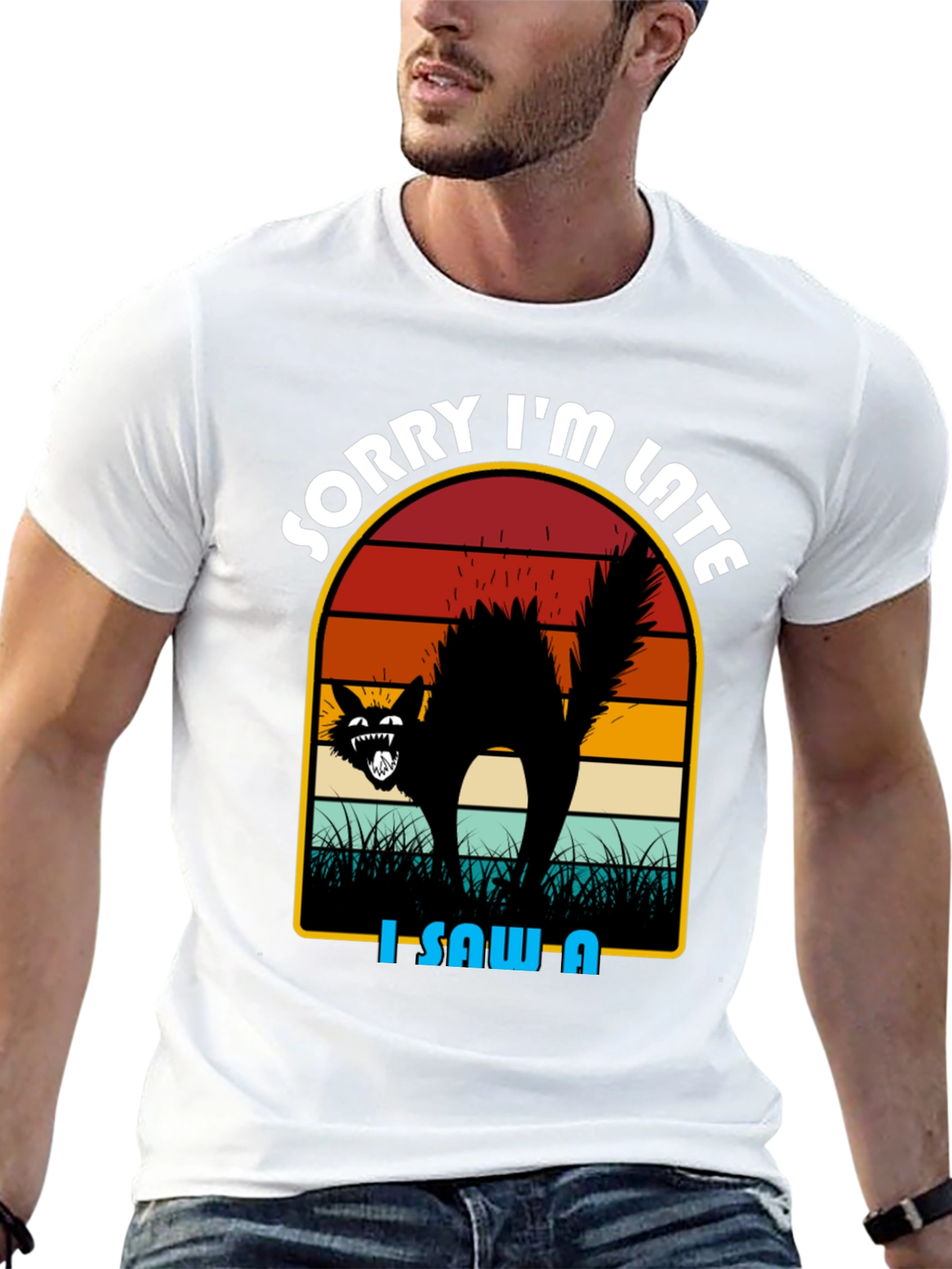 Sorry Im Late Black Cat T-Shirt