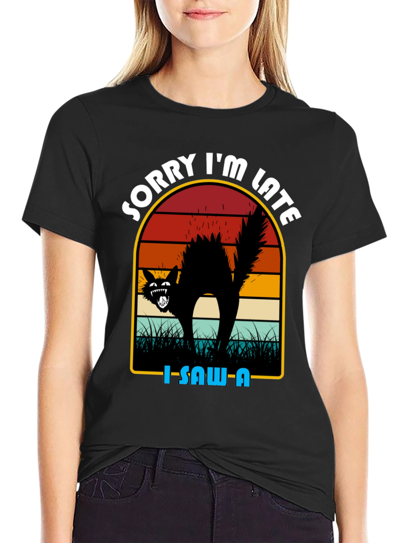 Sorry Im Late Black Cat T-Shirt