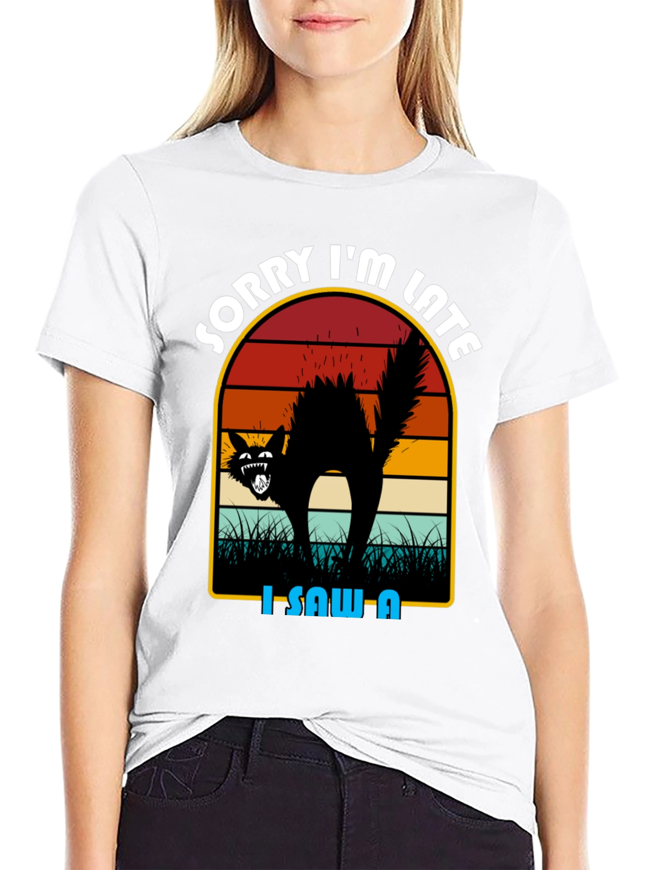 Sorry Im Late Black Cat T-Shirt