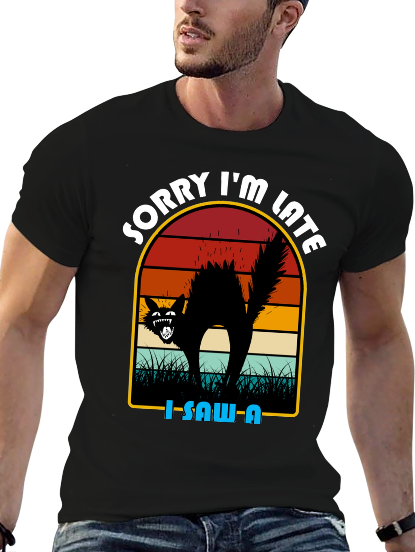 Sorry Im Late Black Cat T-Shirt
