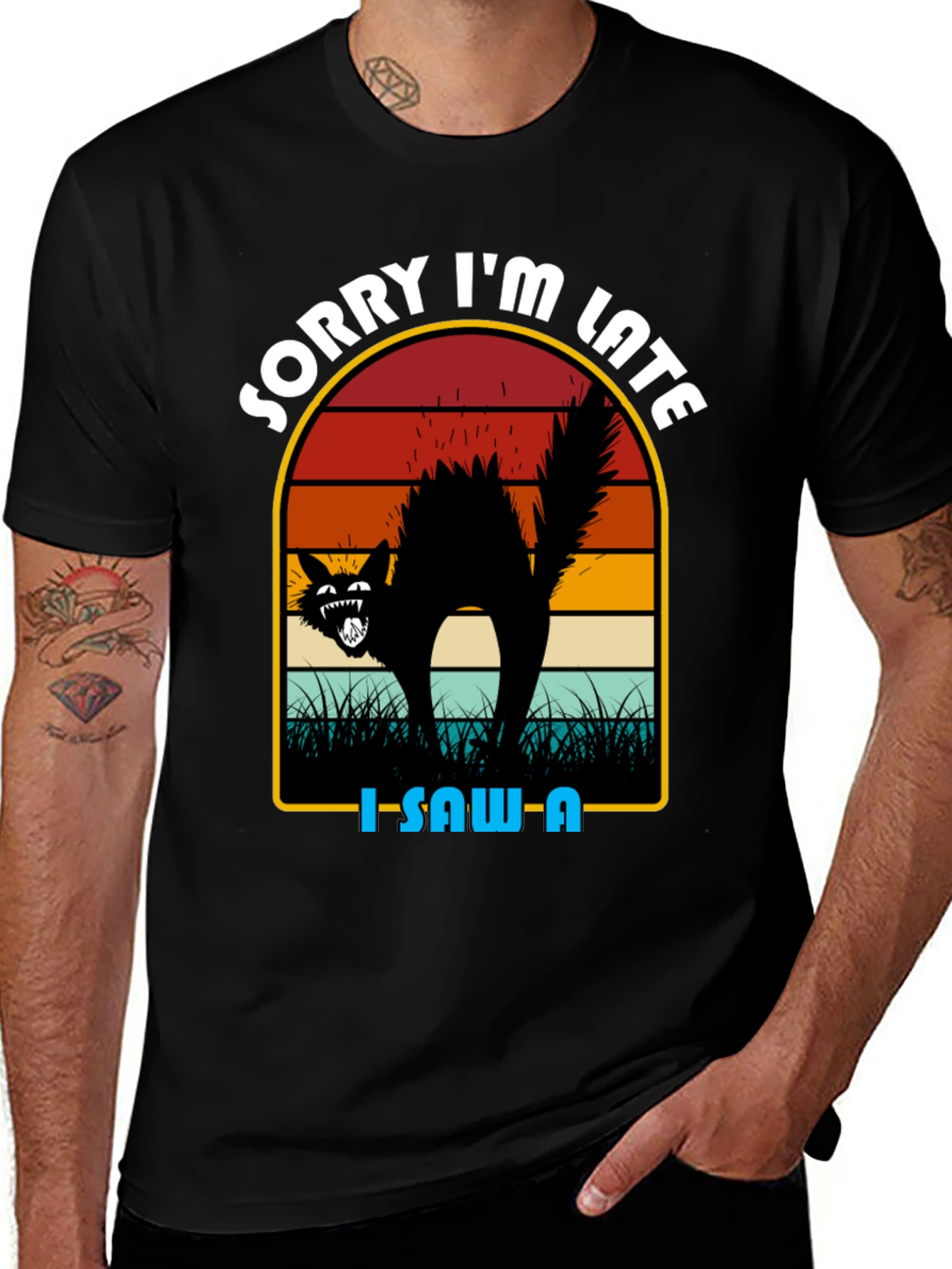 Sorry Im Late Black Cat T-Shirt