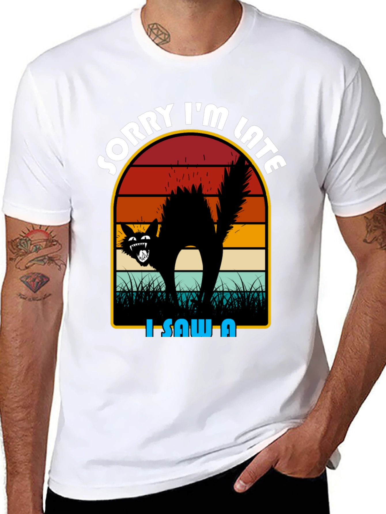 Sorry Im Late Black Cat T-Shirt