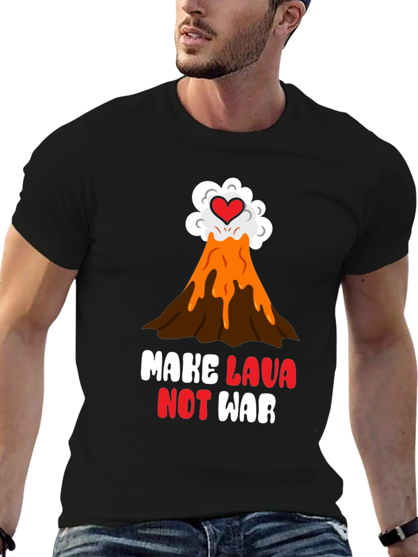 Make Lava Not War T-Shirt Volcano Love Black