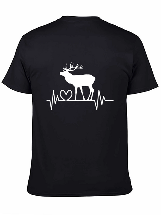 Deer Heartbeat Graphic Tee - Mens Black Cotton T-Shirt