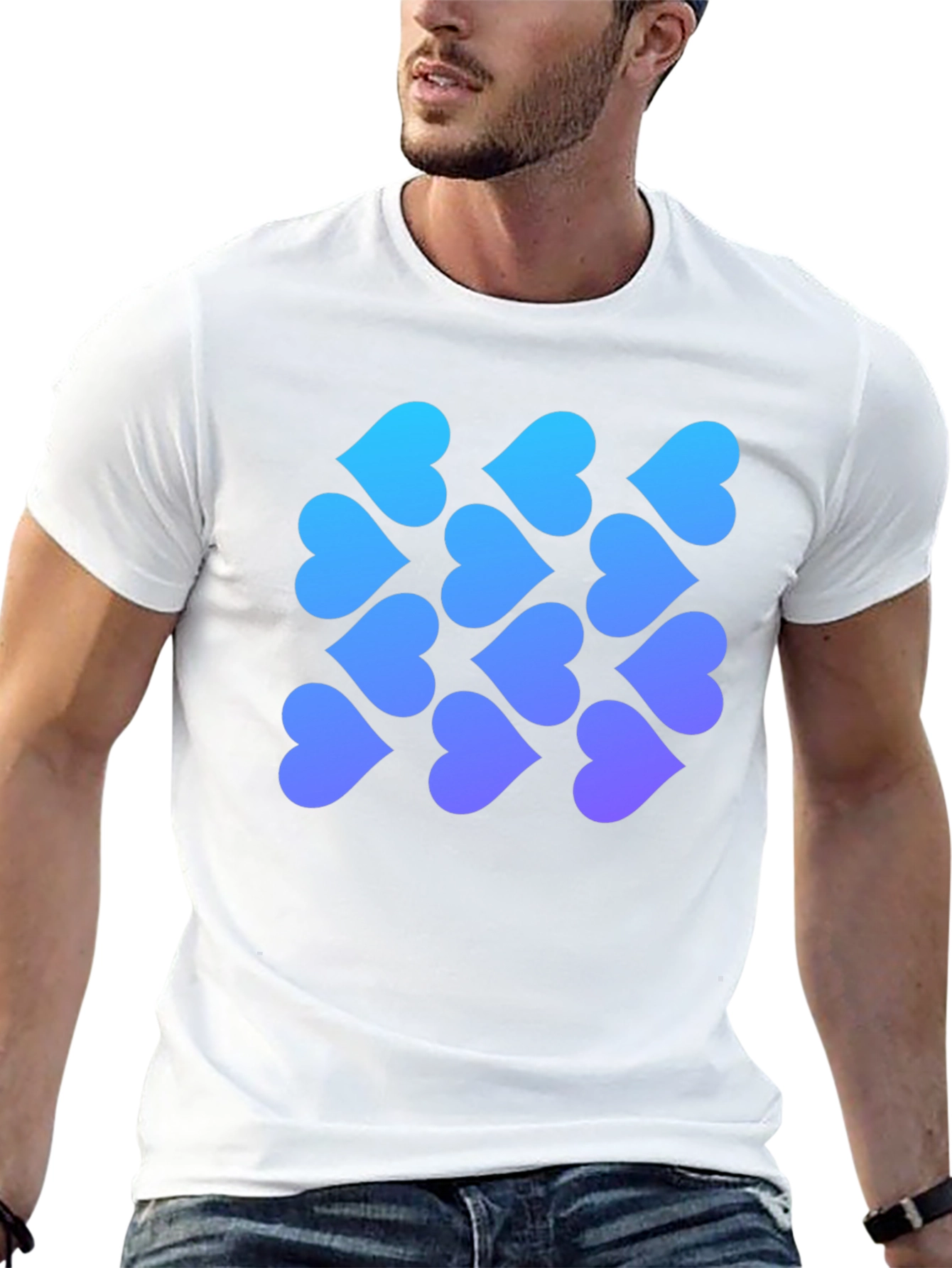 Gradient Heart Pattern Black T-Shirt