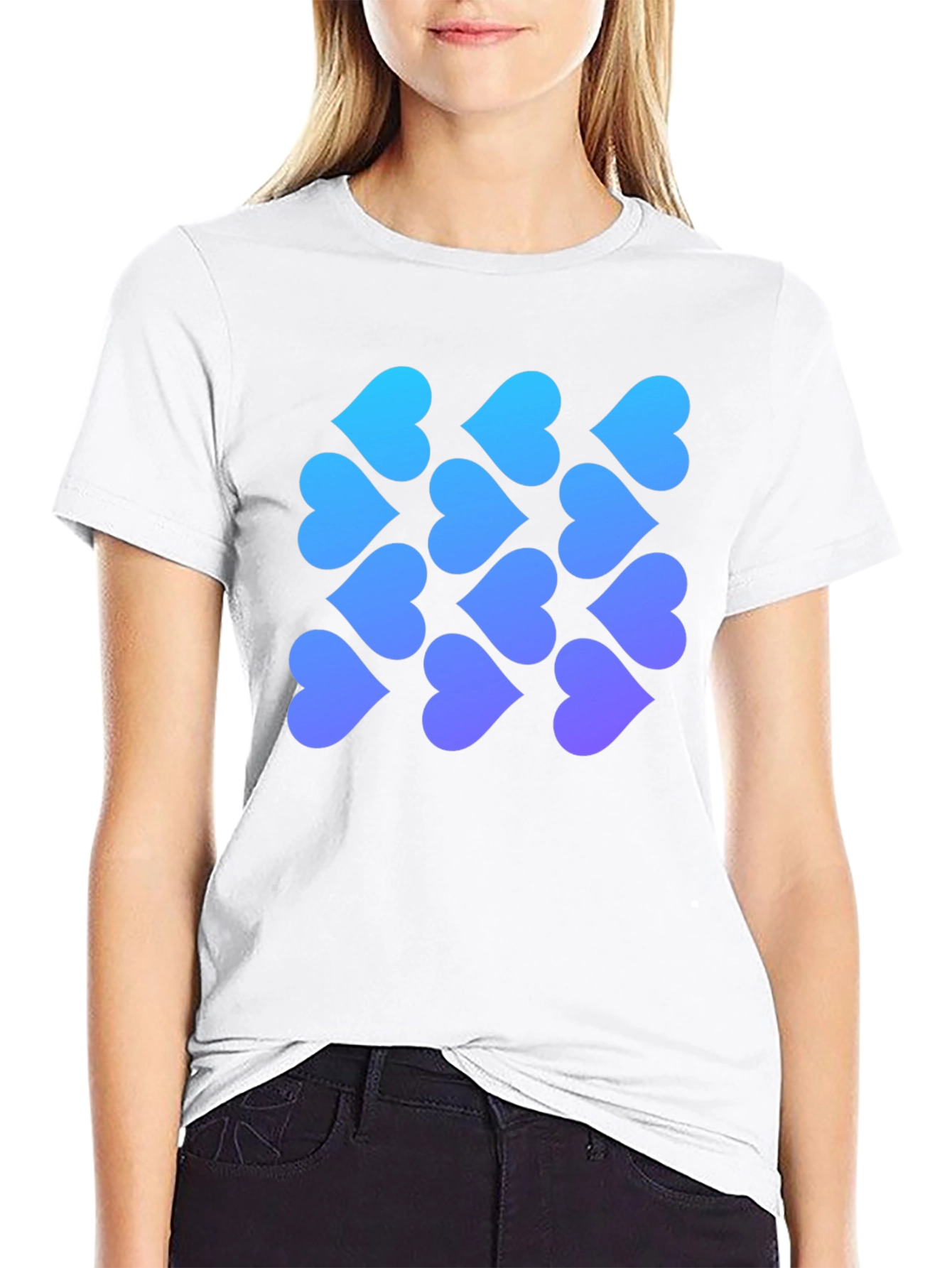 Gradient Heart Pattern Black T-Shirt