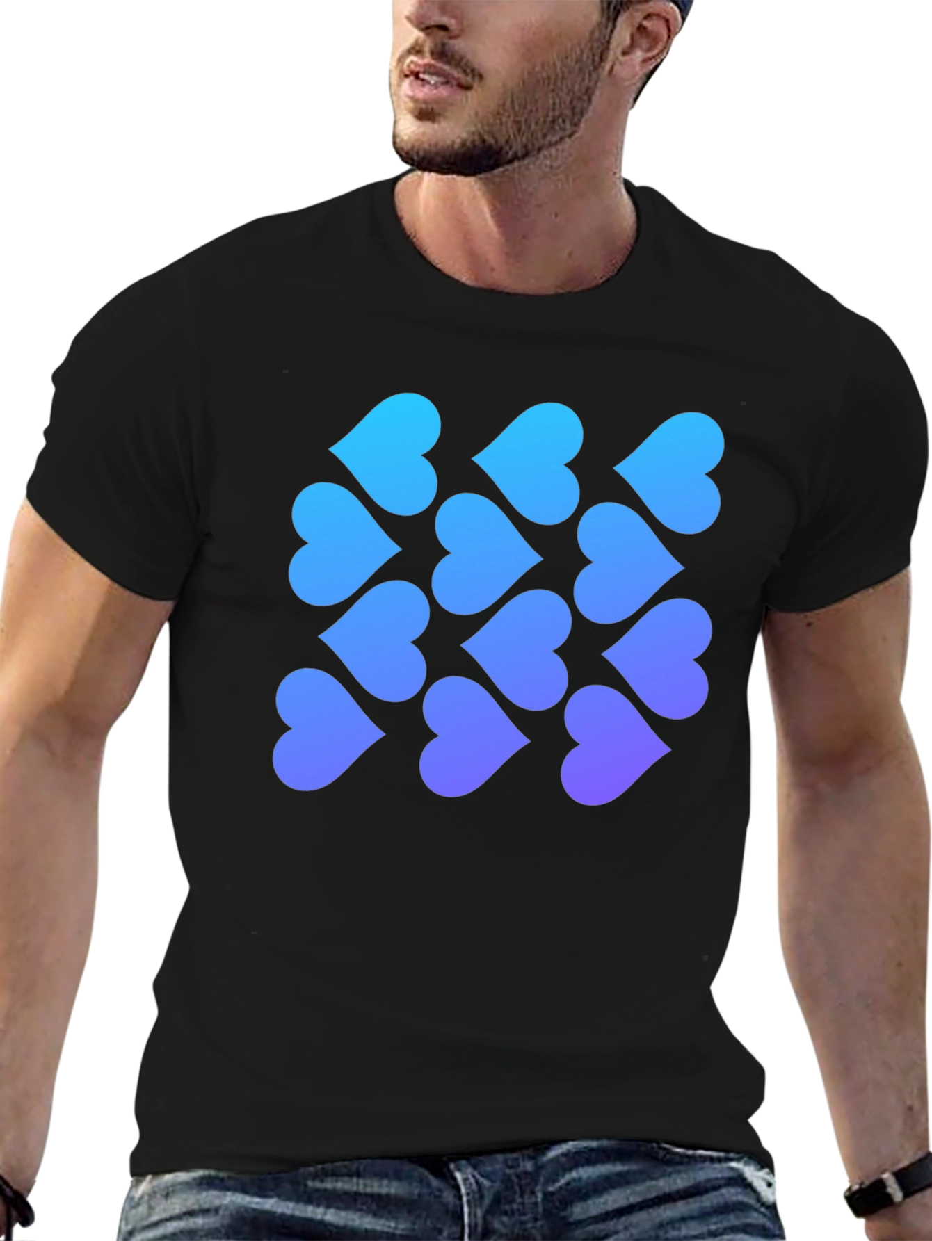 Gradient Heart Pattern Black T-Shirt