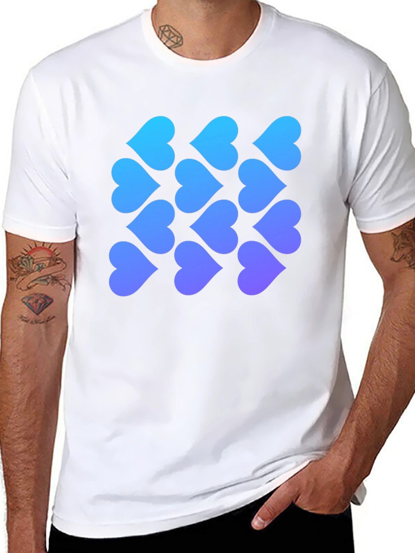 Gradient Heart Pattern Black T-Shirt