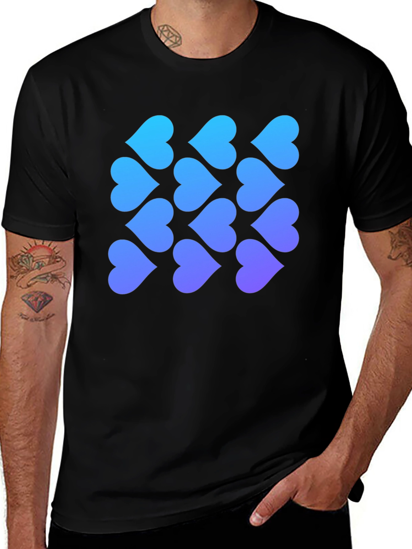 Gradient Heart Pattern Black T-Shirt
