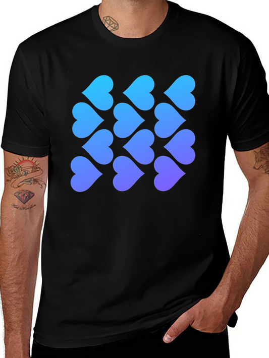 Gradient Heart Pattern Black T-Shirt