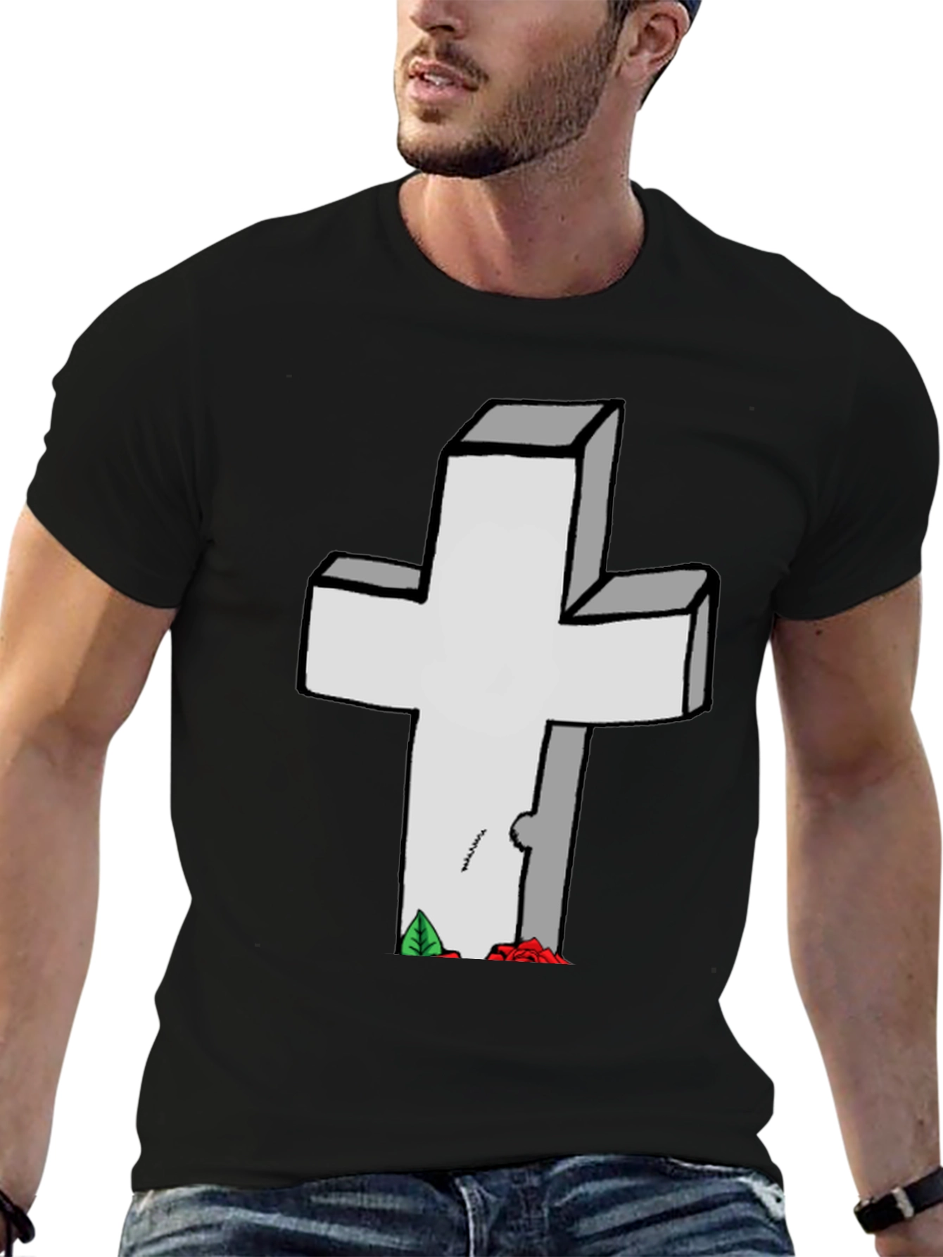Cross Tombstone Graphic Tee - Casual Style