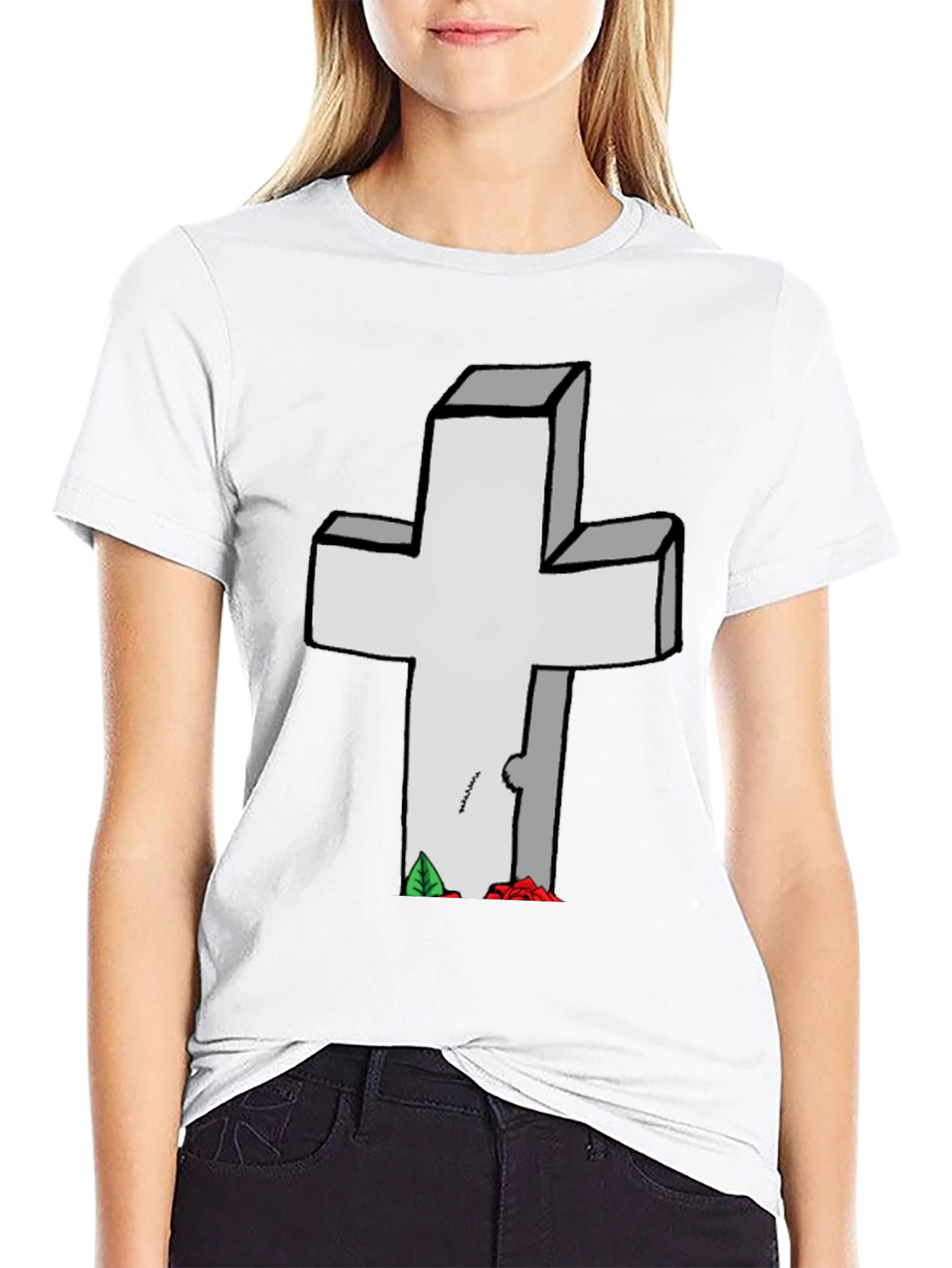 Cross Tombstone Graphic Tee - Casual Style