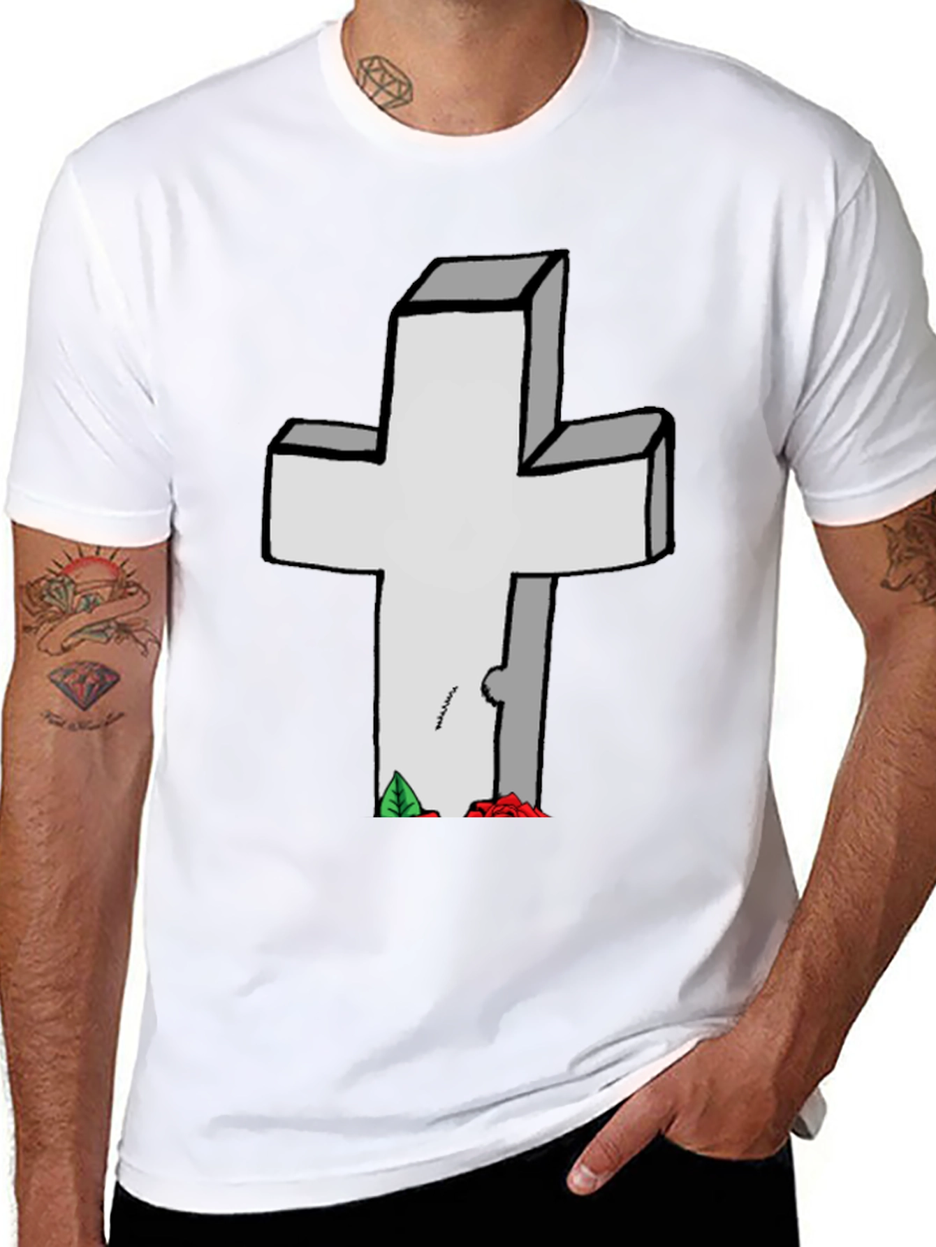 Cross Tombstone Graphic Tee - Casual Style