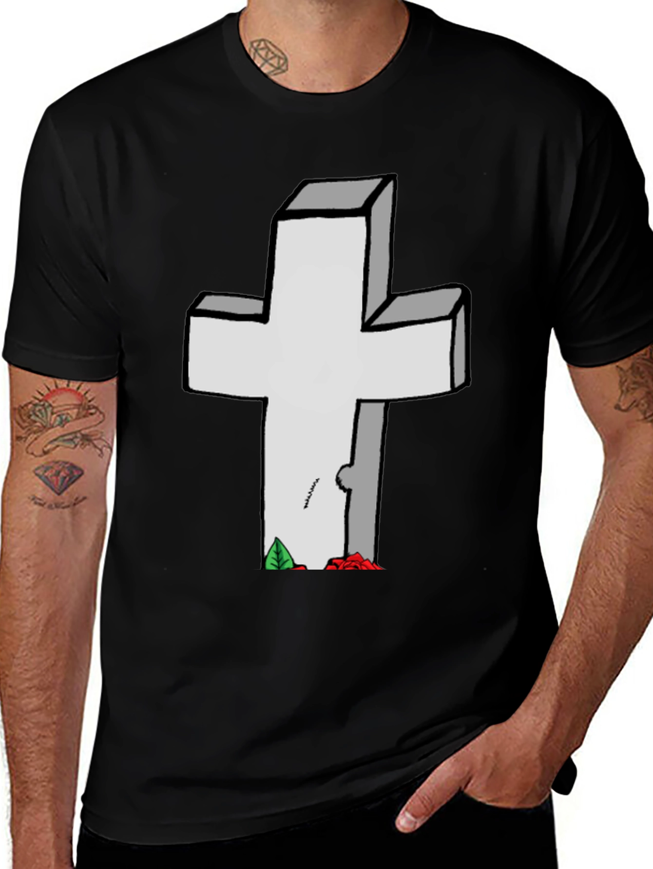 Cross Tombstone Graphic Tee - Casual Style