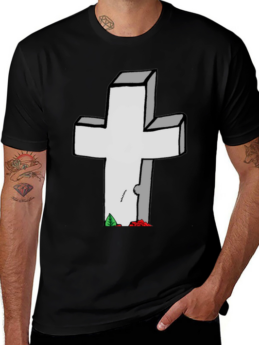 Cross Tombstone Graphic Tee - Casual Style