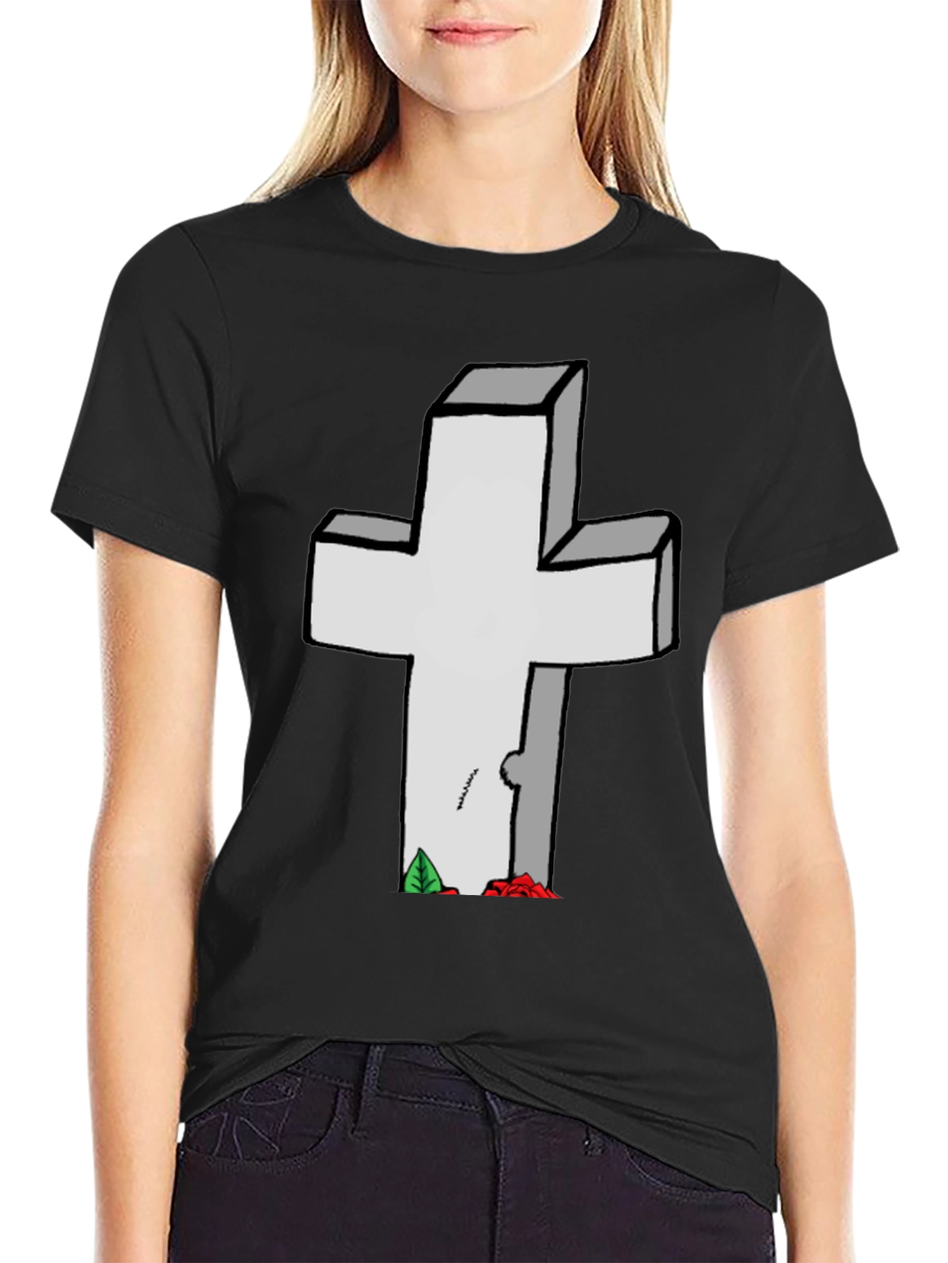 Cross Tombstone Graphic Tee - Casual Style