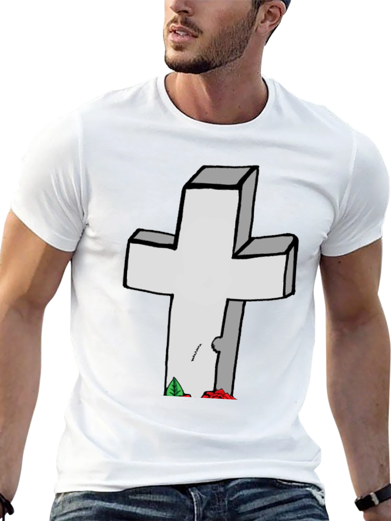 Cross Tombstone Graphic Tee - Casual Style