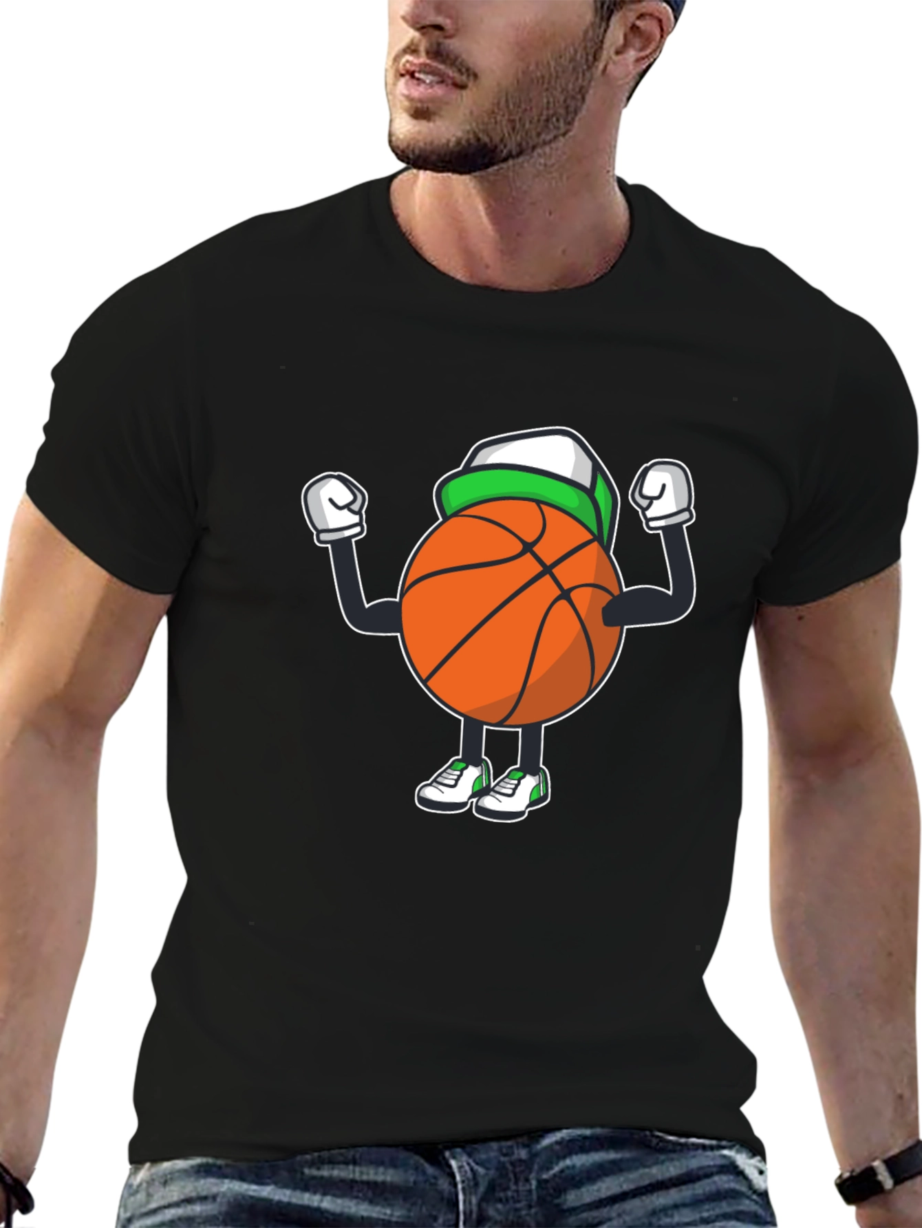 Basketball Cartoon Graphic Tee - Black