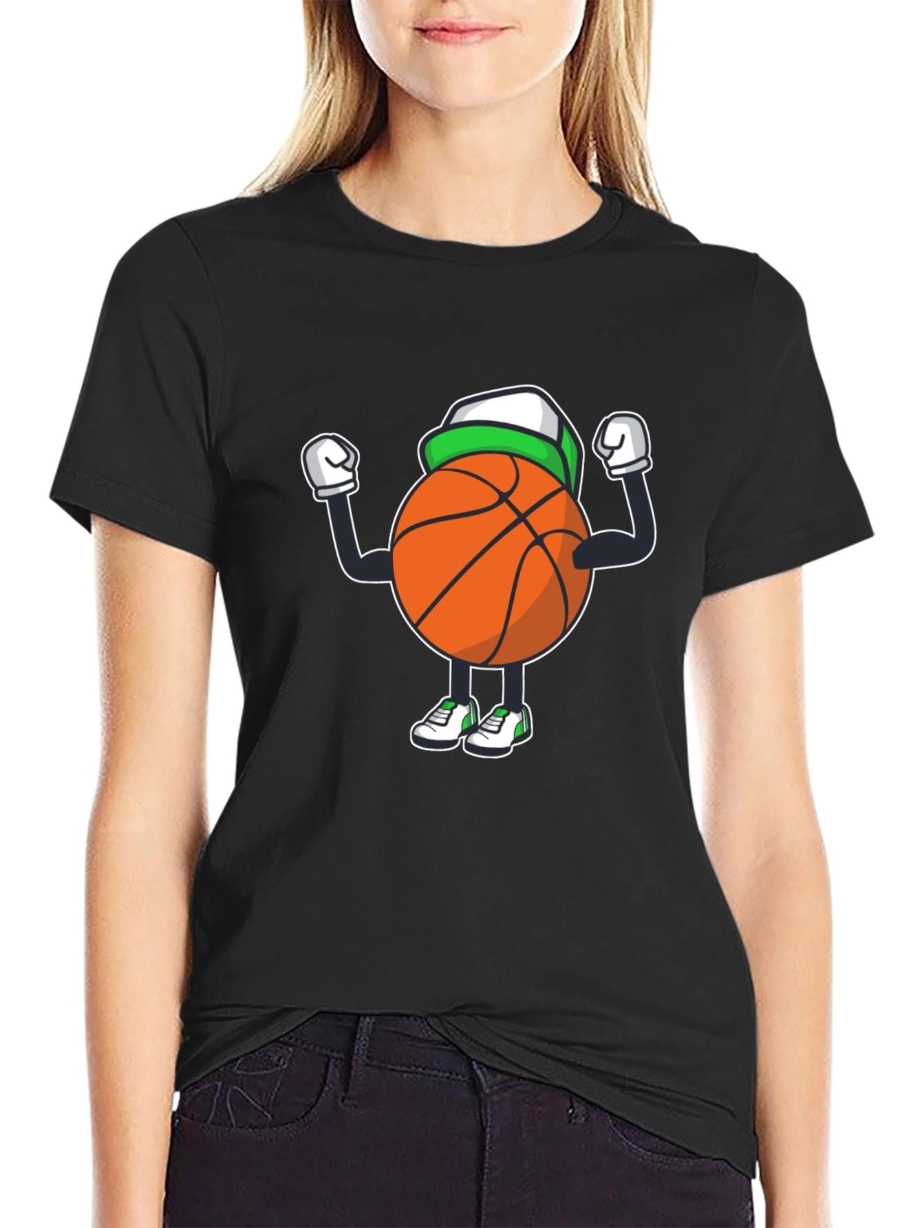Basketball Cartoon Graphic Tee - Black
