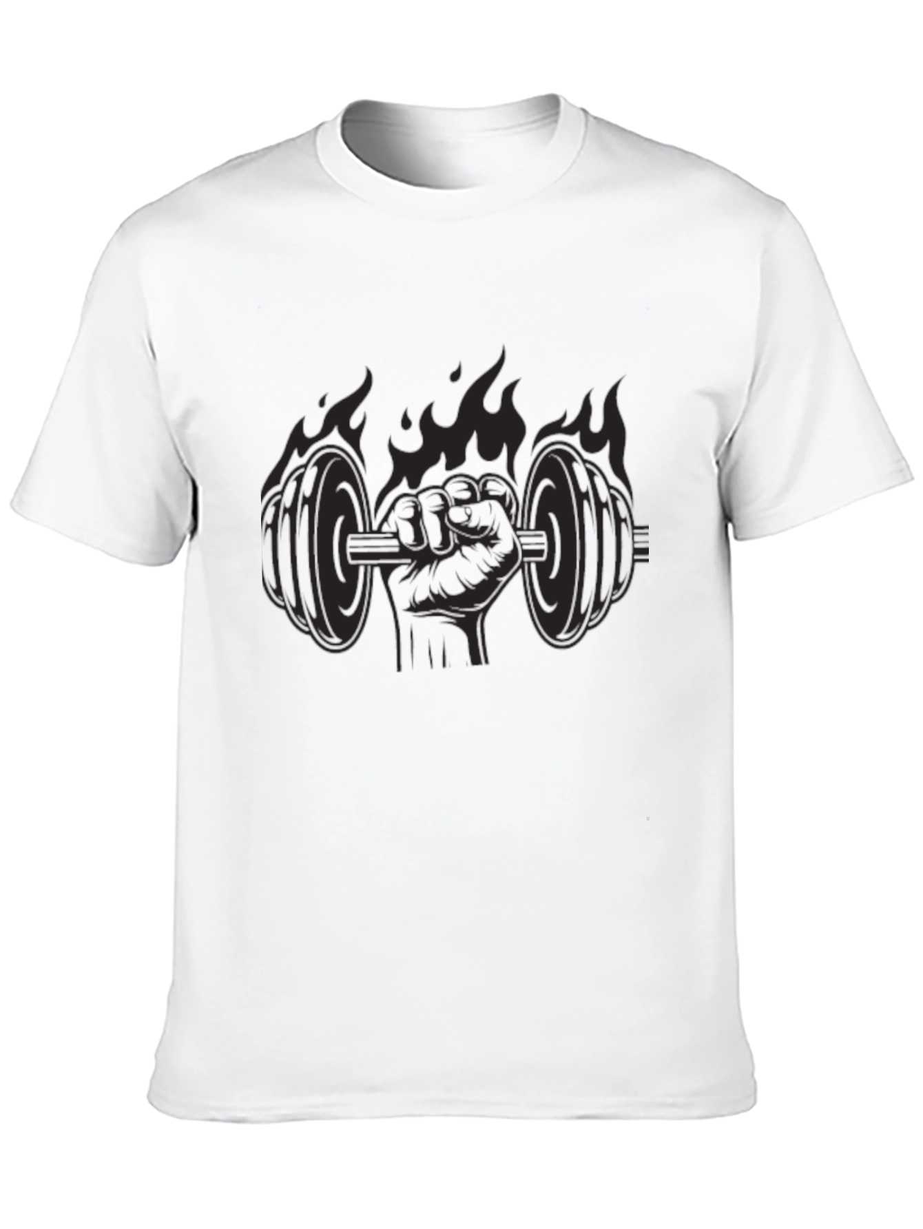 Flaming Fist Dumbbell Black T-Shirt