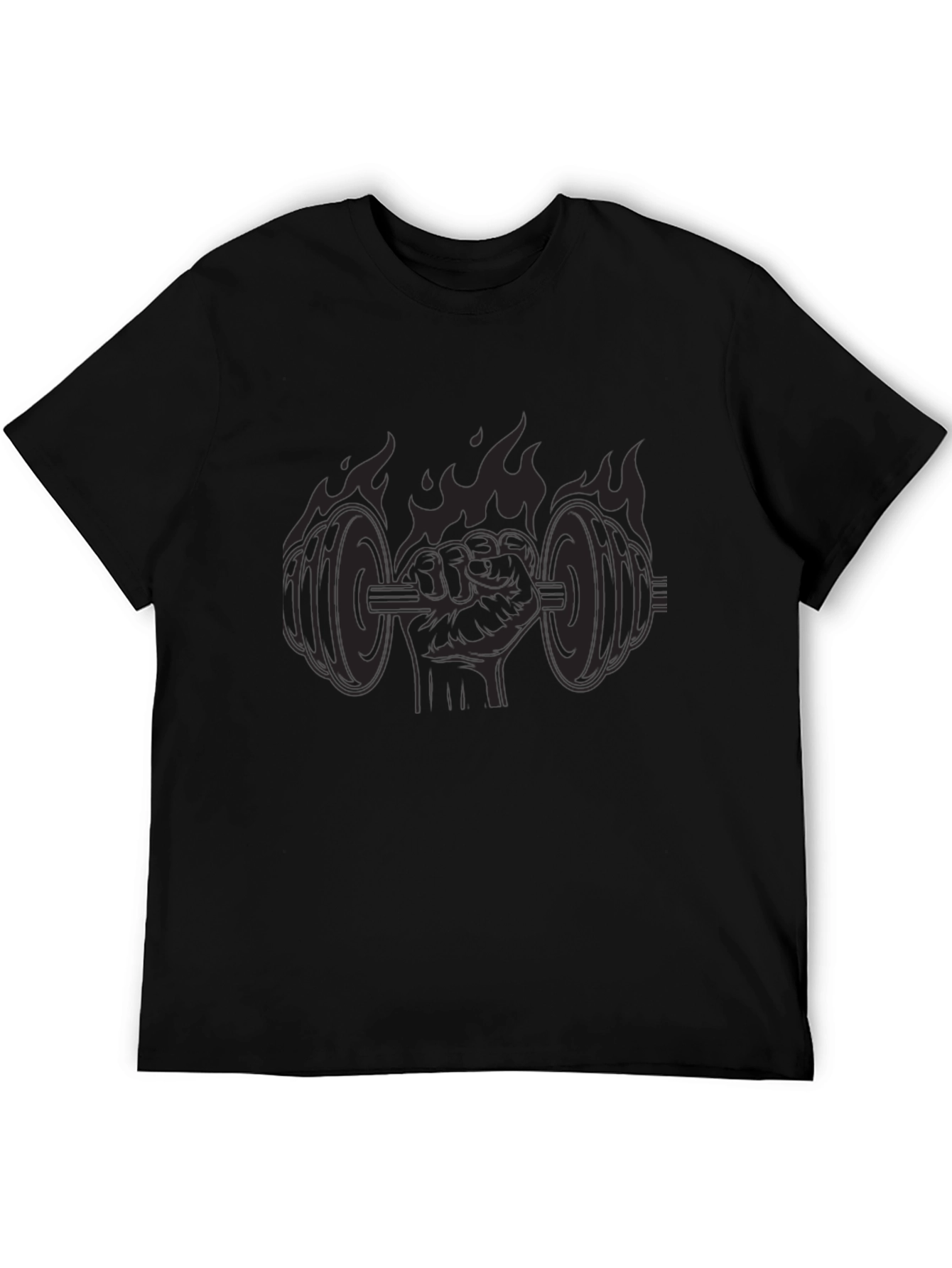Flaming Fist Dumbbell Black T-Shirt
