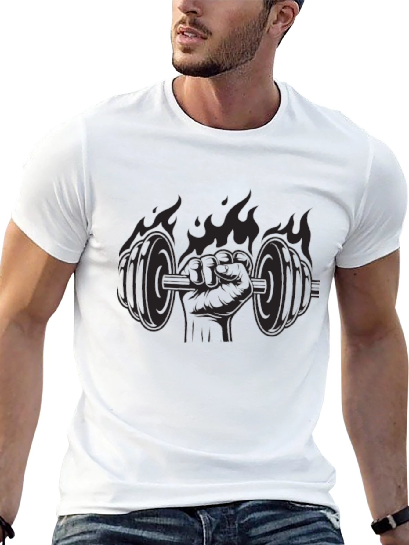 Flaming Fist Dumbbell Black T-Shirt
