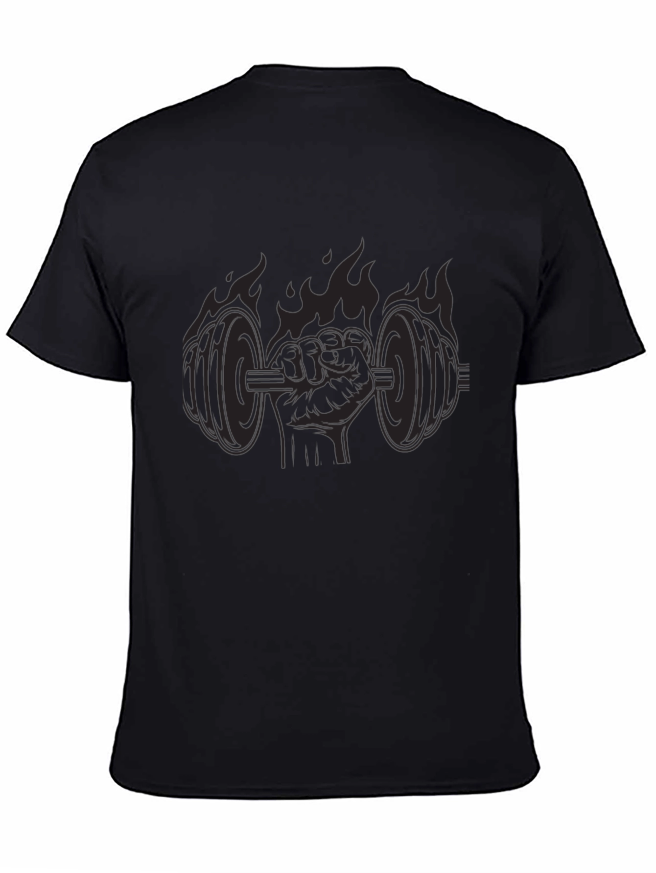 Flaming Fist Dumbbell Black T-Shirt