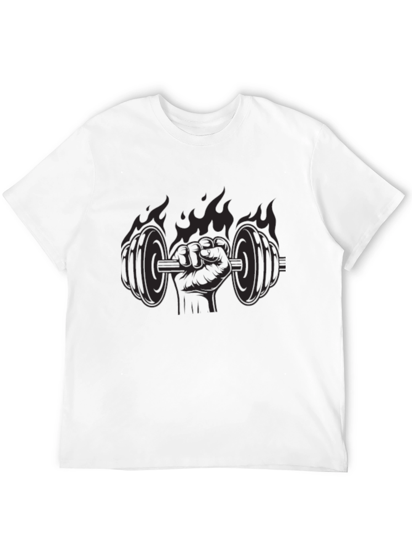Flaming Fist Dumbbell Black T-Shirt
