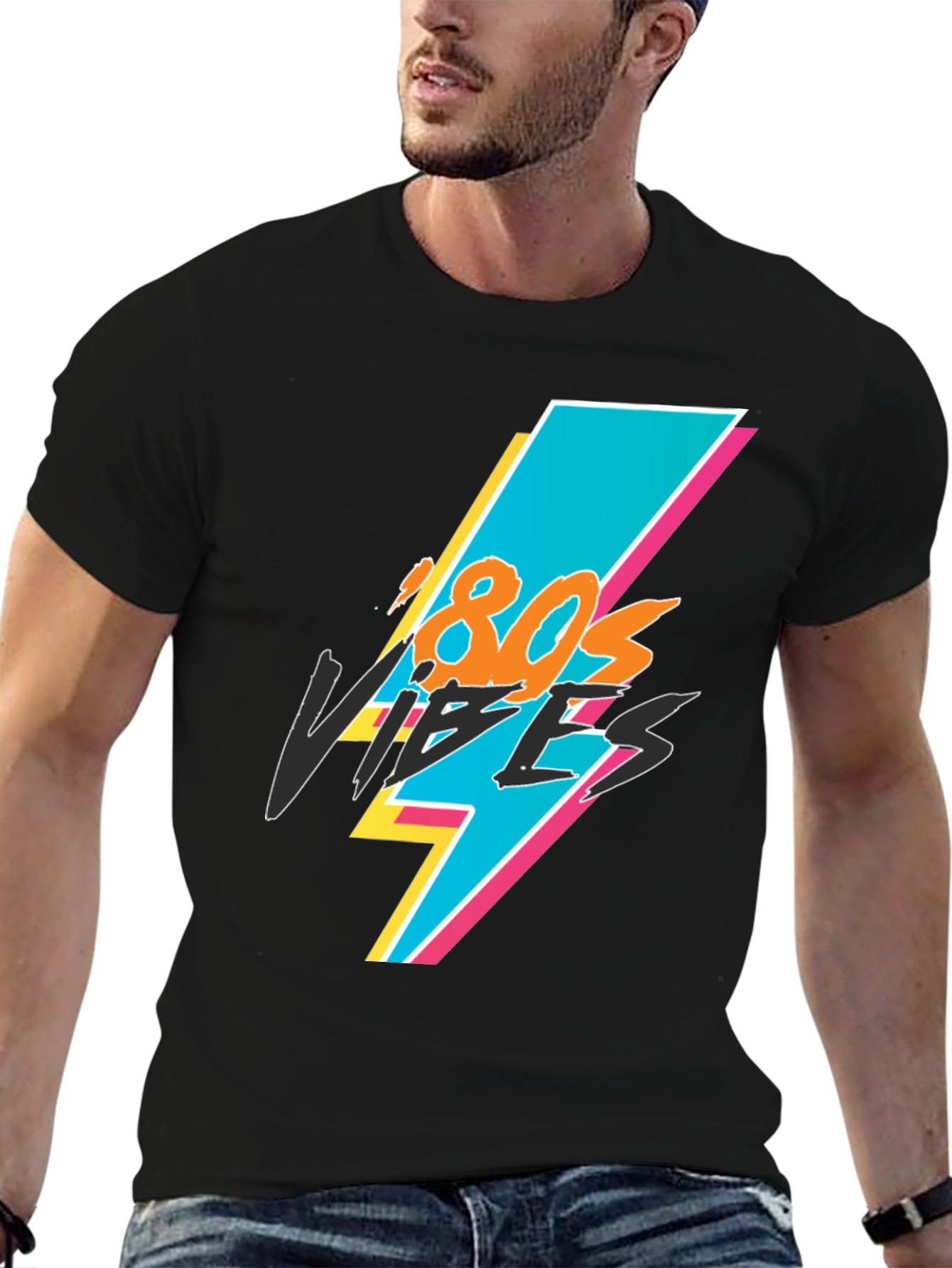 Retro 80s Vibes Graphic Black Tee
