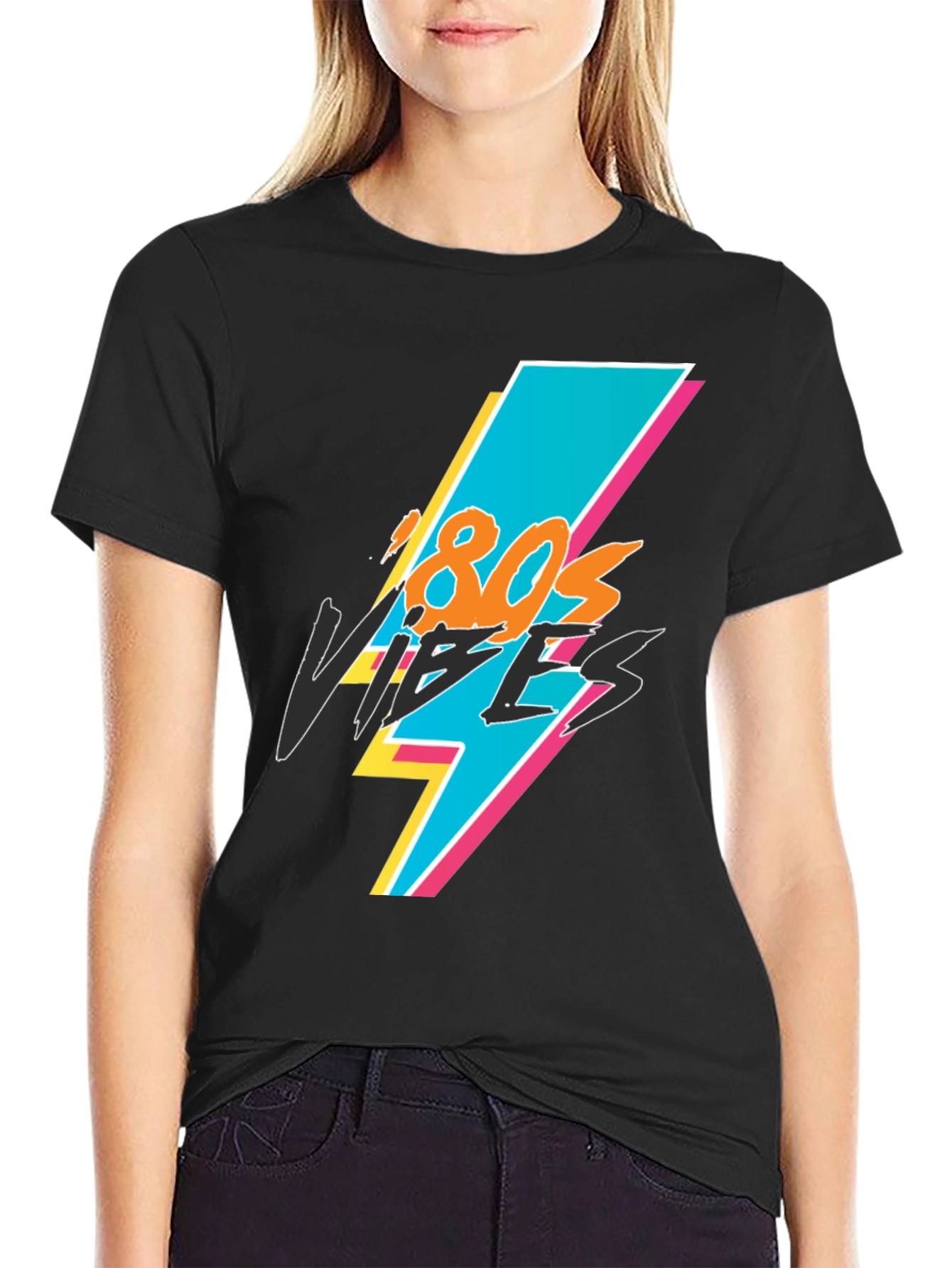 Retro 80s Vibes Graphic Black Tee