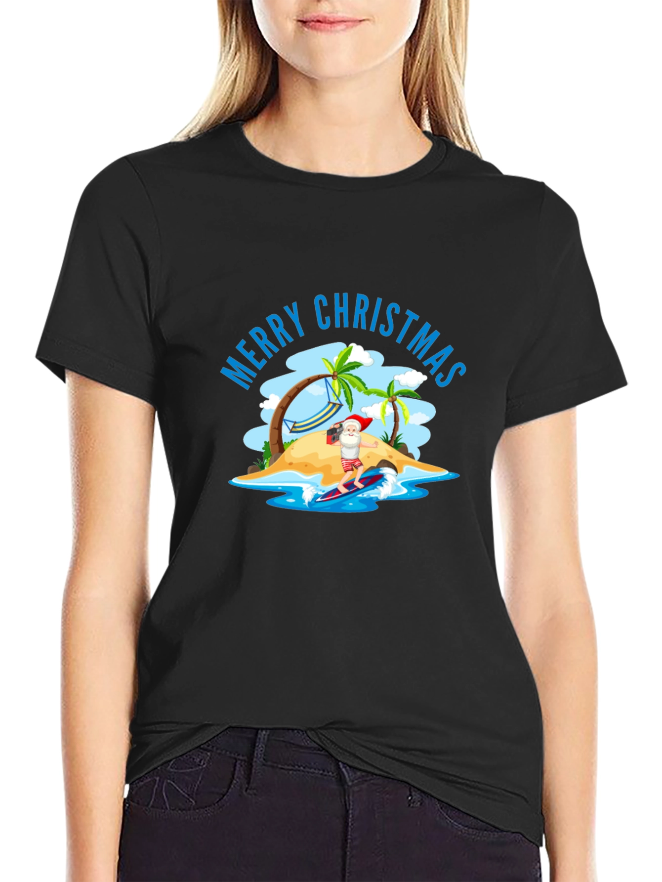 Christmas Santa Surfing T-Shirt