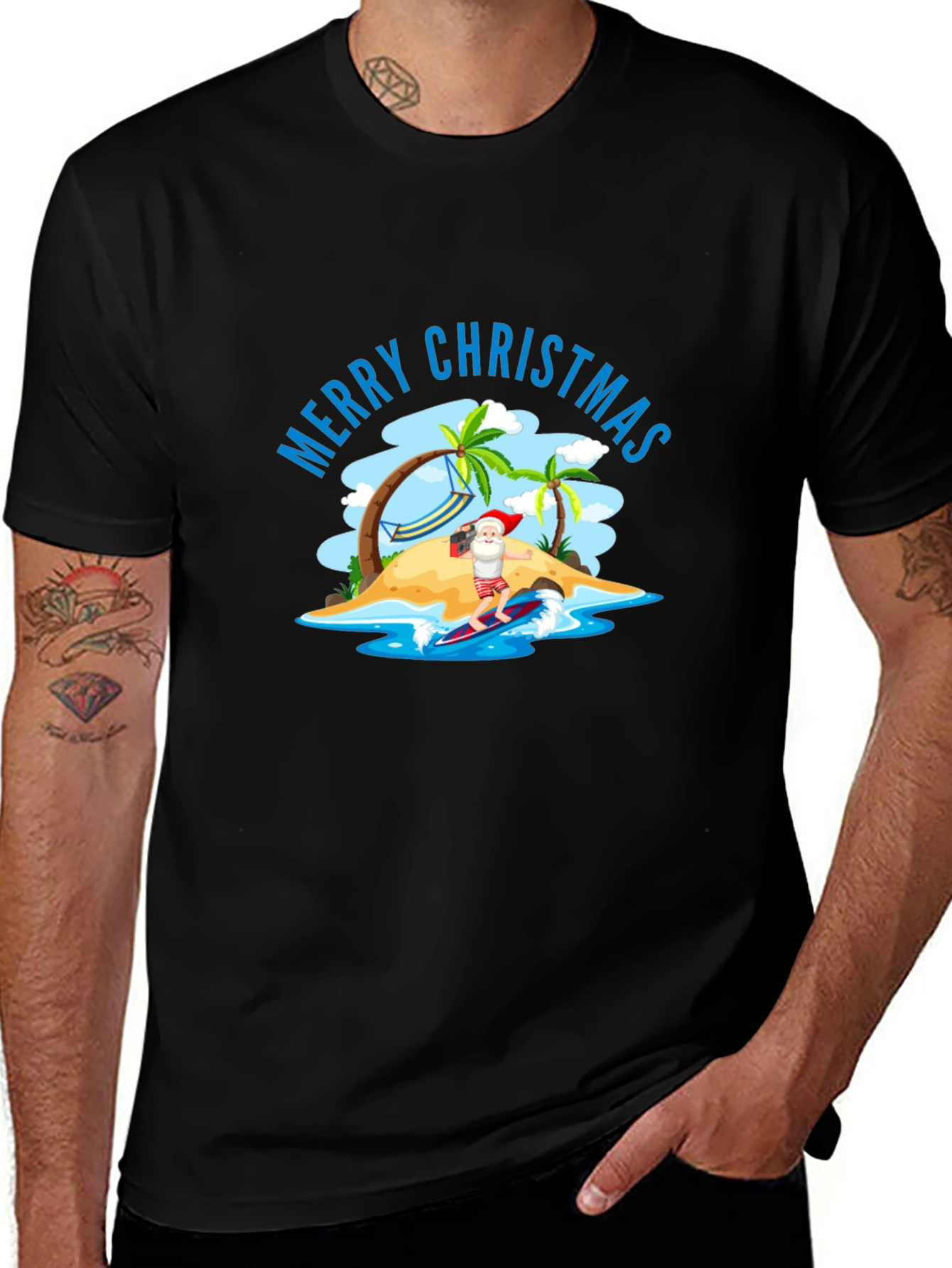 Christmas Santa Surfing T-Shirt