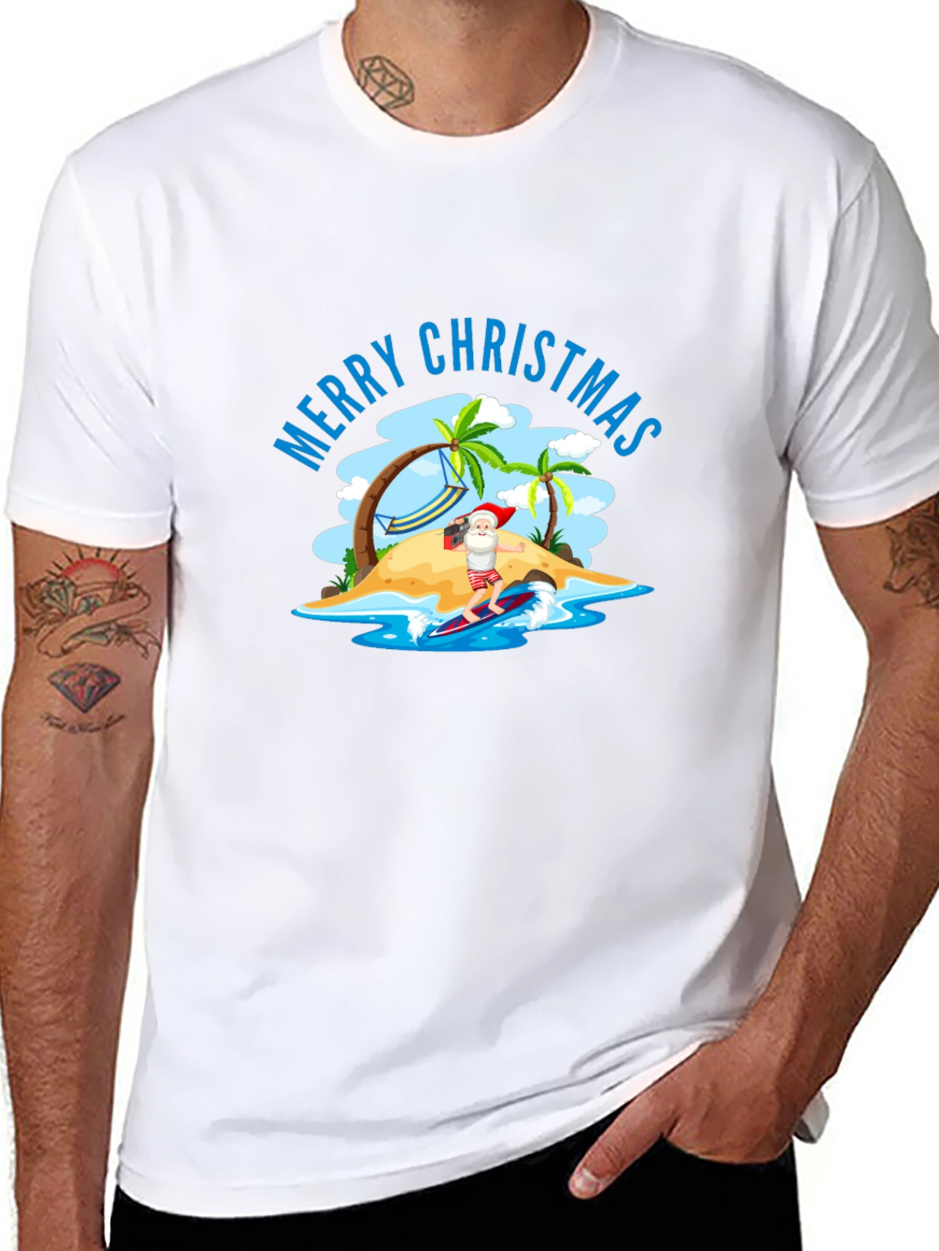 Christmas Santa Surfing T-Shirt