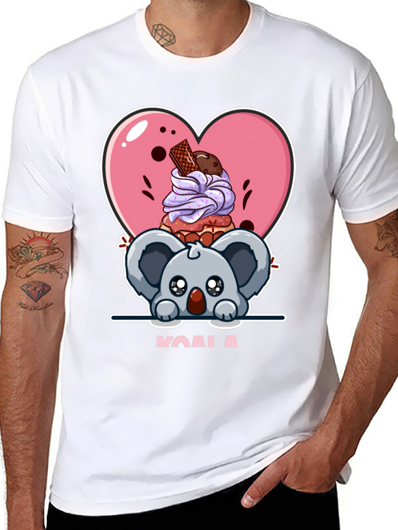 Cute Koala & Dessert Black T-Shirt