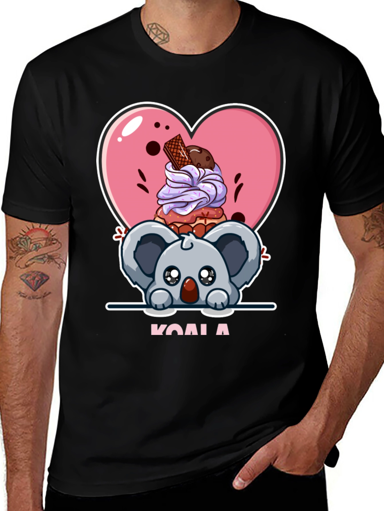 Cute Koala & Dessert Black T-Shirt