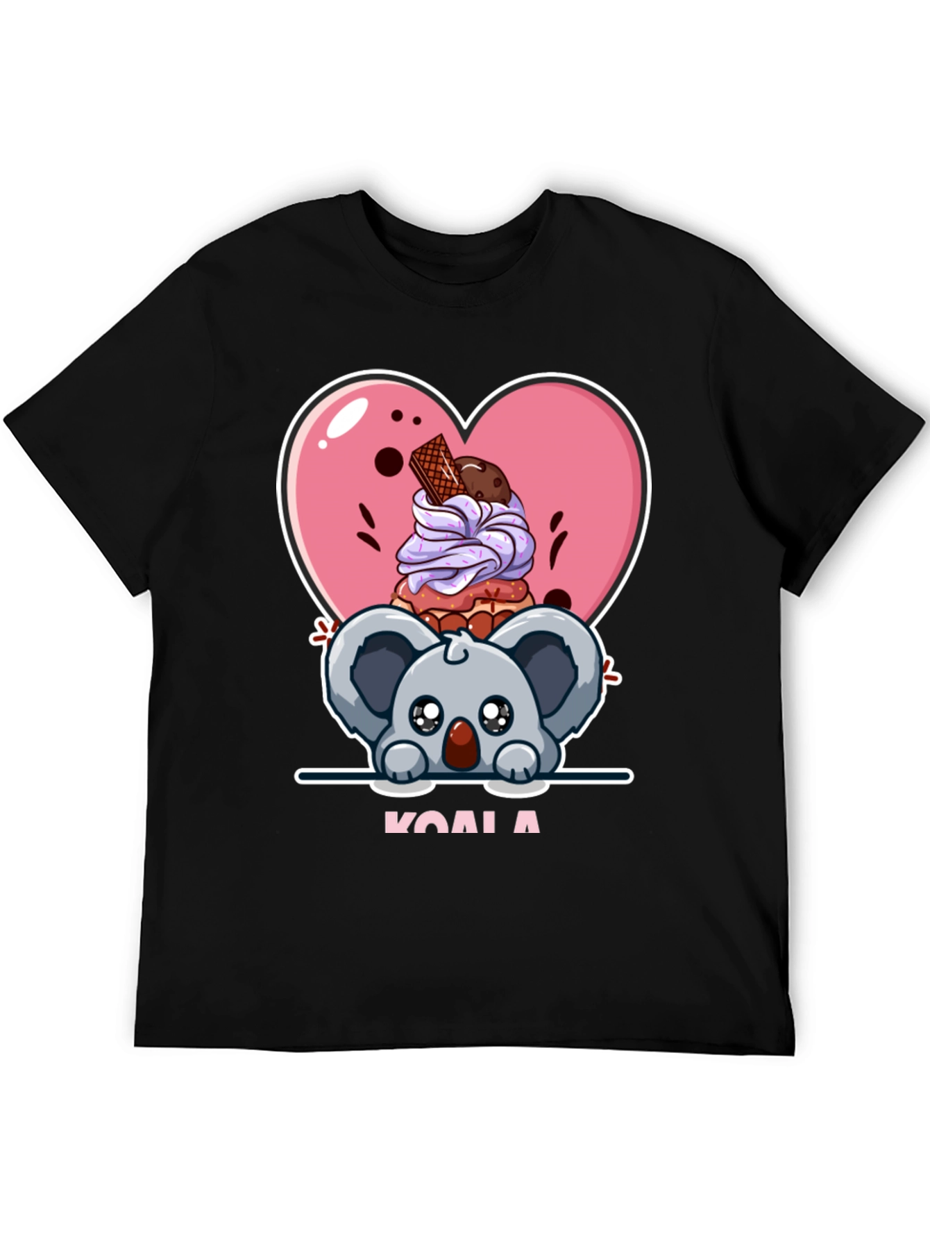 Cute Koala & Dessert Black T-Shirt