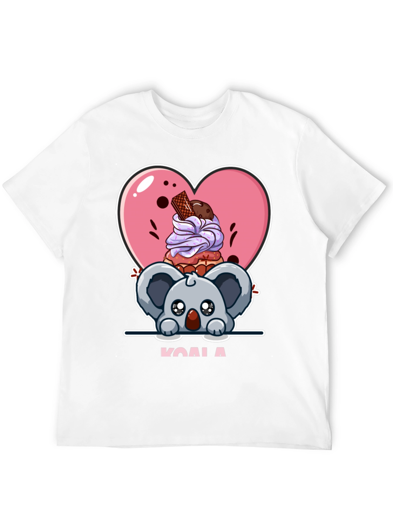 Cute Koala & Dessert Black T-Shirt