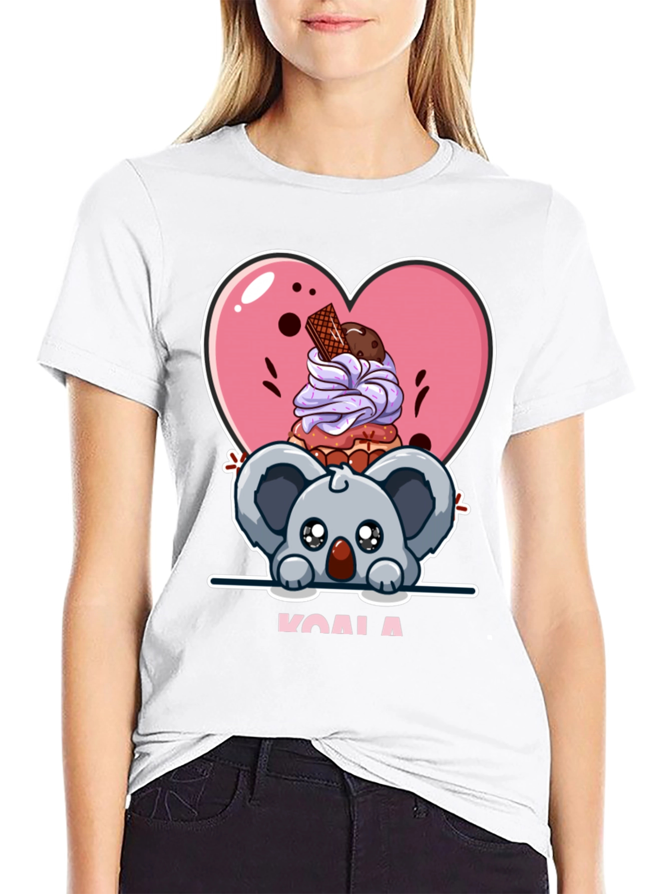 Cute Koala & Dessert Black T-Shirt