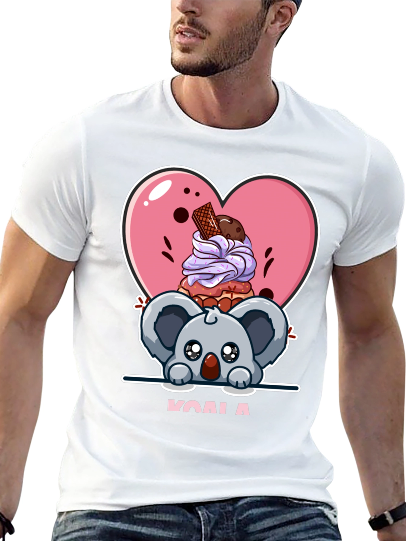 Cute Koala & Dessert Black T-Shirt