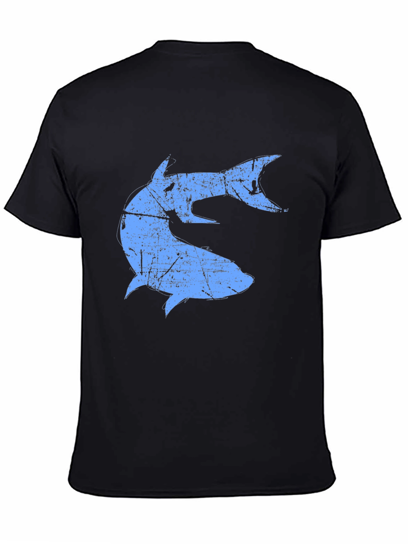 Distressed Blue Shark Graphic Black T-Shirt